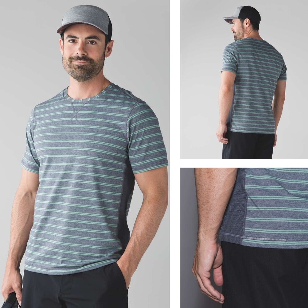 LULULEMON T.H.E. Crew Size Medium Double Dip Stripe Heathered Gray / Green